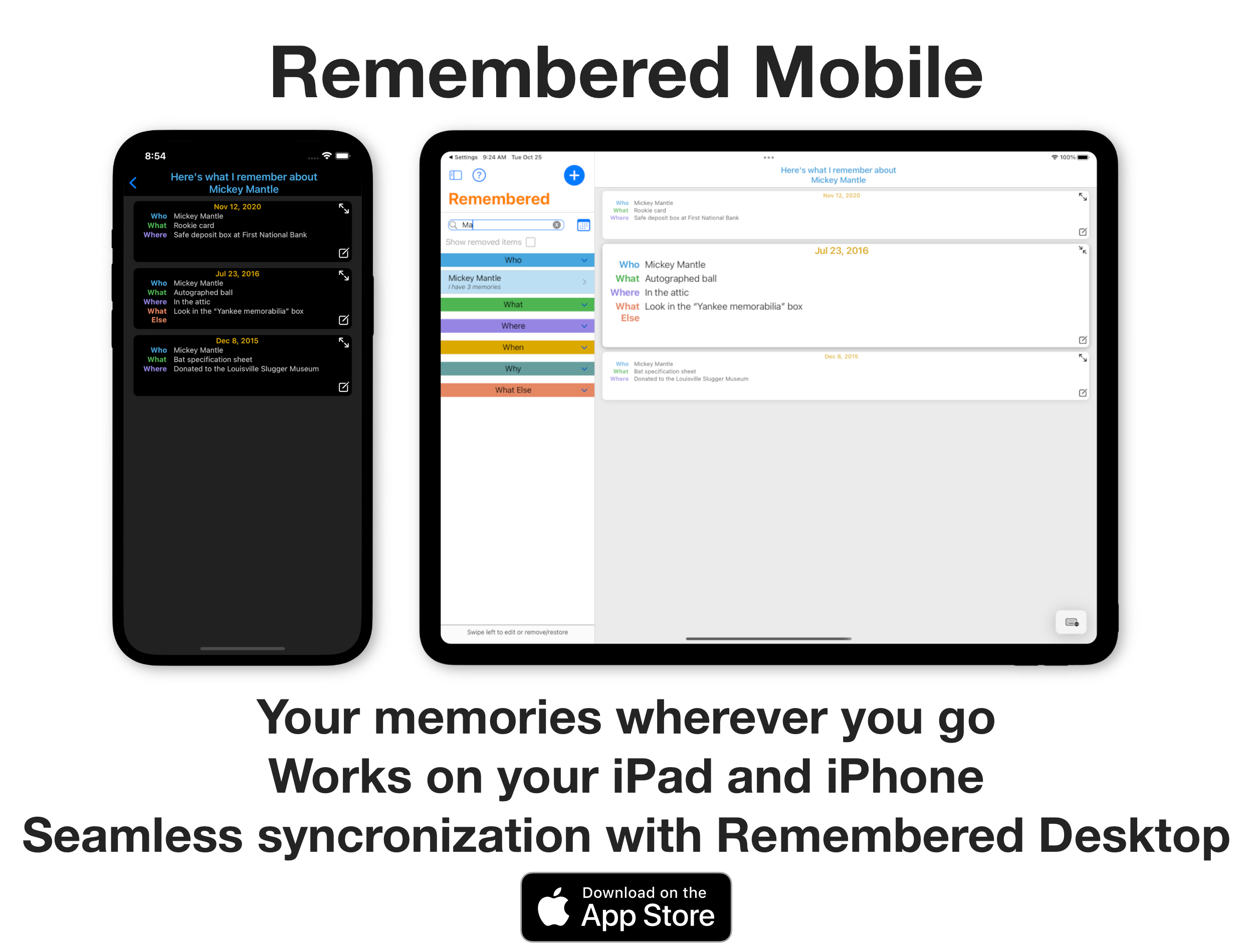 A link to Remembered Mobile on the Apple App Store